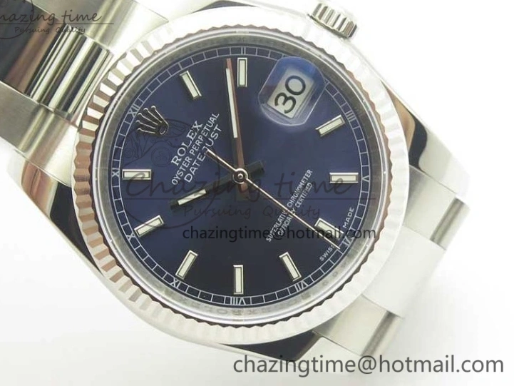 MiroTime 0225 DateJust 36 SS 116234 Fluted Bezel DJF Best Edition Blue Dial Stick Markers on SS Oyster Bracelet A Affordable 3373
